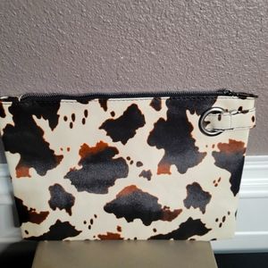 Cow Print Black Cream and Brown Wristlet NWT